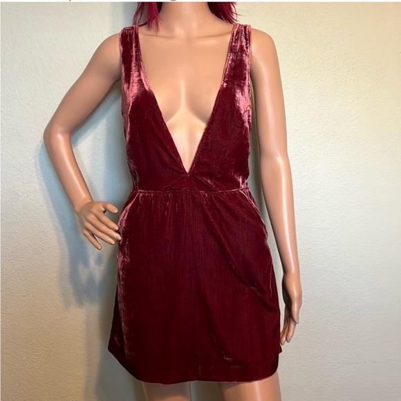Free People Dresses & Skirts - Elegant Velvet Deep V-Neck Dress